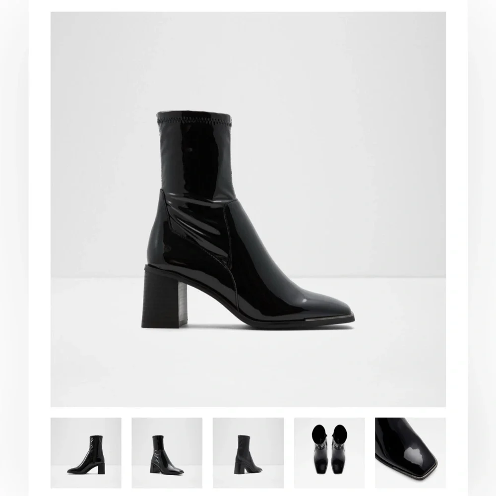 Aldo Black Faux Patent Leather Booties Boots